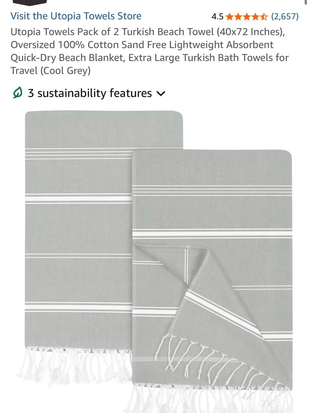 Striped Turkish Peshtemal towels s/6 hand and s/6 bath sized.